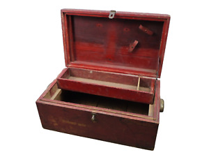 Fine Primitive Red Wooden Carpenters Tool Chest Box Cabinet Tray Vtg Industrial