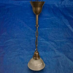 23 Brass Pendant Light Fixture Vintage Antique With Glass Shade 117d