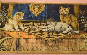 Vintage Italian Cut Velvet Tapestry Wall Hanging Cats Playing Chess 19 42 