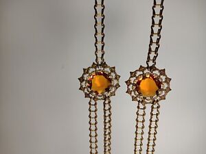 Victorian Hanging Oil Lamp Amber Jeweled Ladder Chain Separaters
