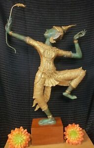 Large Antique Thai Rattanakosin Gilt Bronze Prince Rama Dancing With Bow 31 5 