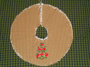 Cardinal Christmas Tree Embroidered Tree Skirt 23 Country Prim Winter