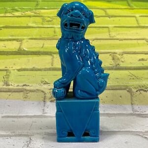 Vtg Chinese Turquoise Blue Glaze Foo Dog Lion Dragon Palace Buddhist 8 Figure