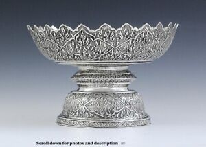 Antique Silver Southeast Asian Footed Flame Design Bowl Mid Late 1800s