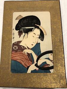 Old Japanese Woodblock Print By Utamaro 1830 Beauty
