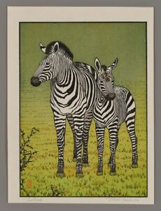 Toshi Yoshida Woodblock Zebras