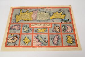 Antique Map Abraham Ortelius Candia Insula Greece Crete 1600 Colored 21x16 