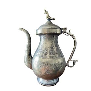 Antique Vintage Hand Etched Hinged Tea Coffee Pot Stamped Best German Silver