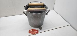 Vintage Wheeling Mop Bucket Galvanized Wood Rollers Wringer Foot Steel Pedal 412