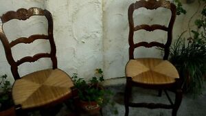 Pair Country French Chairs With Rush Seats