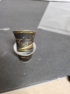 Saki Decanter With 2 Saki Shot Cups Black With Gold Art Work