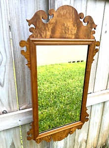 Antique Mid 20th Century Tiger Maple Chippendale Wall Mirror Cook Mfg Mass 
