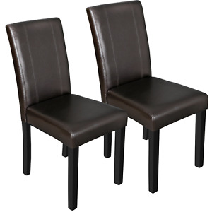 36 Set Of 2 Dining Parson Chair Brown Leather Elegant Backrest Contemporary Room