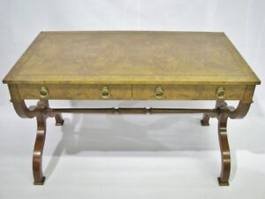 Baker Furniture Regency Style Burlwood Veneer Writing Desk Library Table