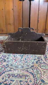 Antique Early Primitive Wood Candle Wall Box Orig Red Paint Sq Na 12 5 