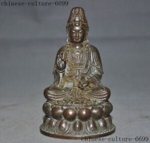 Old Chinese Buddhism Bronze Kwan Yin Guanyin Bodhisattva Goddess Buddha Statue