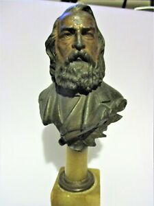 Bronze Bust Figural Henry Wadsworth Longfellow Antique Franz Iffland 19c