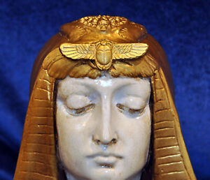 Egyptian Bust Cleopatra Goddess Deco Nouveau Relief Ormolu Winged Scarab Gold