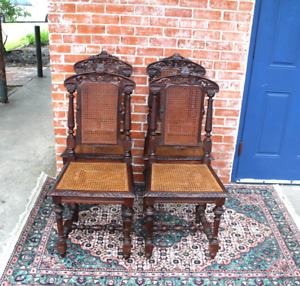 Set Of 4 French Antique Renaissance Oak Caine Dining Chairs