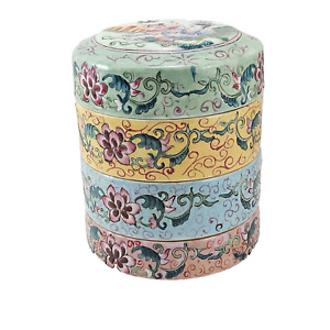 Vintage Chinese Famille Rose Canton Stacking Porcelain Box Boxes