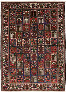 Rare Signed Oriental Rug Pictorial Garden Style 7x10 Farmhouse Boho Decor Carpet