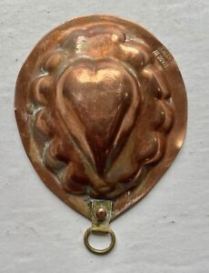 Sweet Antique Swedish Brass Mini Heart Jelly Mold Tinned Interior Likely 1910