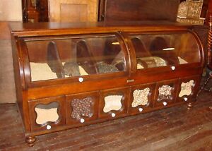 Neat Antique Curved Glass Country Store Seed Dry Goods Display Case 16027