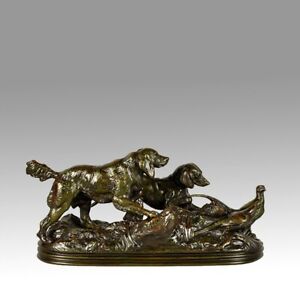 French Animalier Bronze Entitled Deux Chiens En Arret By A L Barye