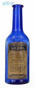 Unique Cobalt Blue Triangle Shape A J White Bottle Laxol W Castor Oil Copy Label