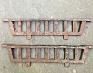 Two Antique Iron Stove Fireplace Grate Parts