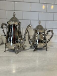 Leonard Silver Plated Coffee Tea Pot Footed Vintage 10 And 9 Inch Pot
