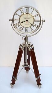 Thanksgiving Day Brass Floor Clock Roman Numerals With Wooden Tripod Stand