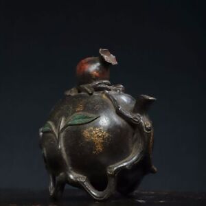 6 3 Old Antique Ming Dynasty Bronze Gilt Xuande Mark Pomegranate Incense Burner