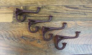 Set Of 4 Antique Style Double Rustic Coat Hook Cast Iron Wall Mount Hardware