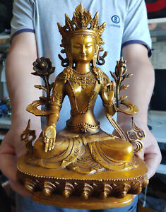 11 Gilt Bronze Buddha White Tara Statue Antique Temple God Bodhisattva Buddhism