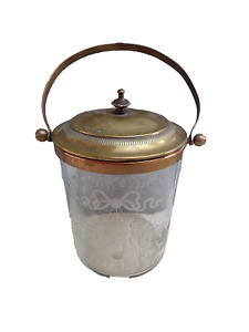 Antique Pot Bucket Biscuits Art Nouveau Verre S Rigraphi Monture Metal Silver
