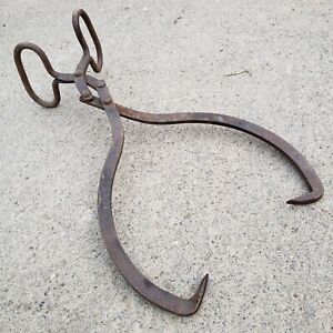 Antique Forged Iron Ice Block Or Logging Tongs Tool Primitive Rustic Barn Decor