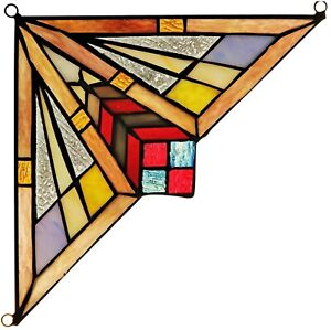 Mission Tiffany Style Stained Glass Corner Window Panel 8 Home Decor
