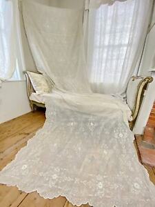 154x60 Massive Tambour Unique Handmade Cornely Antique Lace Curtain Drape Bed W