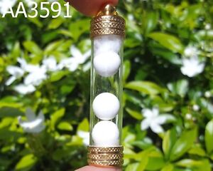 White Leklai Pearl Stone Wealth Lucky Healing Takrud Thai Amulet Pendant 3591