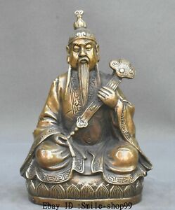 9 Old Chinese Pure Bronze Taoism Wong Tai Sin Taoist Priest Immortal Ruyi Statue