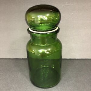 Vintage Green Belgium Bubble Top Lid Apothecary Jar 8 5 Tall Excellent Cond