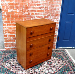 Mid Century Modern Teak Wood Chest Of Drawers With 4 Drawers