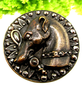 Lovely Lg Victorian Metal Cut Steel Button W Whippet Dog W Whip In Mouth Z7