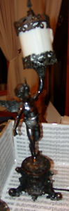 Antique Vintage Winged Cherub Table Light Spelter Metal U K Wow 28inches Tall