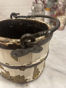 Rare Antique Early Berry Pail 4 50 Wood Forged Iron Handle Bucket Farm House