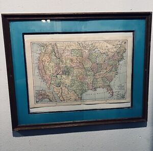 Vintage 1901 United States Of America Map 22x14 Antique Map In 30x24 Frame