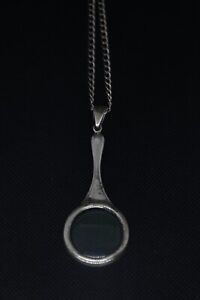 Antique Sterling Silver Magnifying Glass Pendant With 26 Sterling Chain