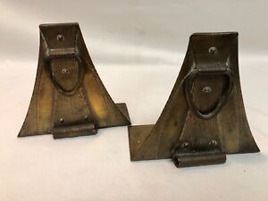 Vintage Pair Signed Roycroft Arts Crafts Bookends Metal Buckle And Strap