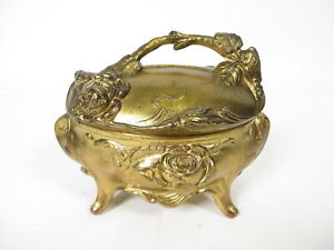 Antique Art Nouveau 6 Gold Ormolu Vintage Jewelry Trinket Box Rose